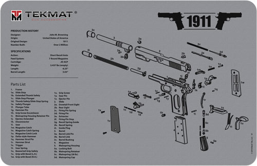 TEKMAT ARMORERS BENCH MAT 11"X17" 1911 PISTOL GREY - for sale