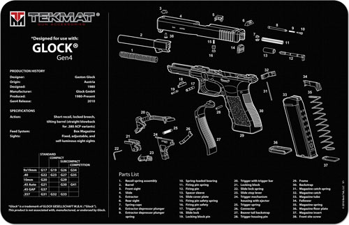 TEKMAT ARMORERS BENCH MAT 11"x17" FOR GLOCK G4 BLACK - for sale