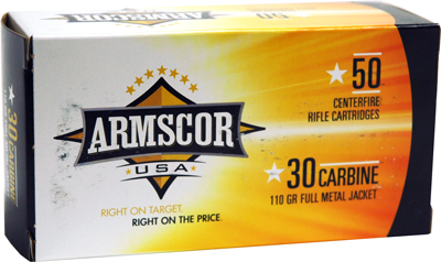 ARMSCOR 30 CARBINE 110GR FMJ 50RD 20BX/CS MADE IN USA - for sale