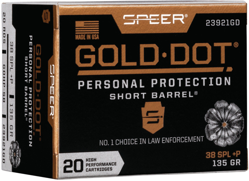 SPEER GOLD DOT SHORT BBL 135GR 38 SPECIAL+P GDHP 20RD 10BX/CS - for sale