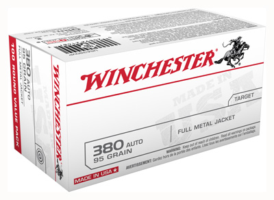 WINCHESTER USA 380 ACP 95GR FMJ-RN 100RD 5BX/CS VALUE PACK - for sale