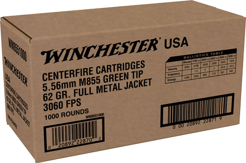 WINCHESTER USA 5.56X45 GREEN TIP 1000RD CASE LOT - for sale