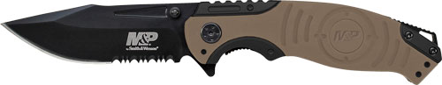 S&W KNIFE M&P INDEX FLIPPER 3.5" BLACK/DESERT TAN CLIP PT - for sale