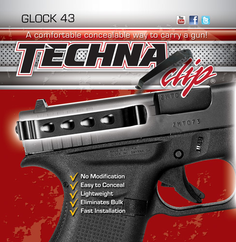 TECHNA CLIP HANDGUN RETENTION CLIP FOR GLOCK 43 RIGHT/LEFT - for sale