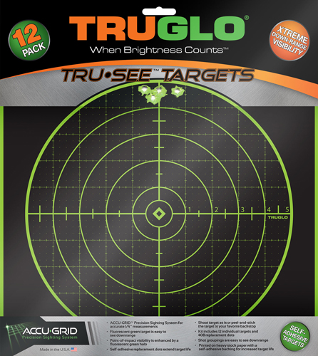 TRUGLO TRU-SEE REACTIVE TARGET 100 YARD 12"X12" 12-PACK - for sale
